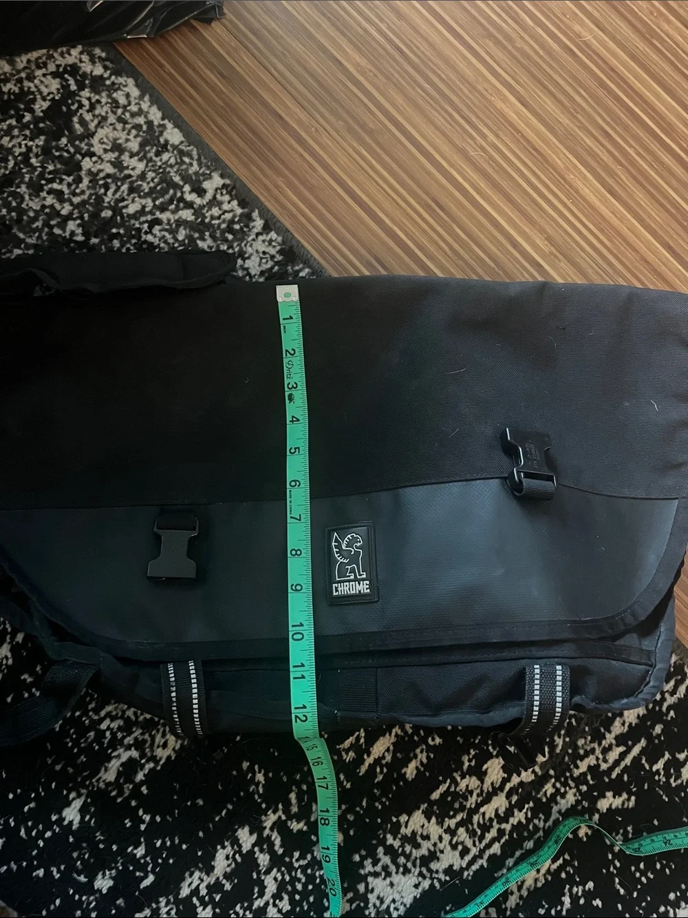 Chrome Black Messenger Bag with Reflective Straps
